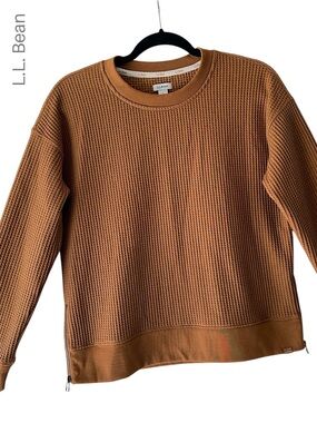 LL BEAN NWOT BIRCHWOOD BRUSHED WAFFLE WEAVE TOP CREWNECK SIDE ZIPPERS | SMALL